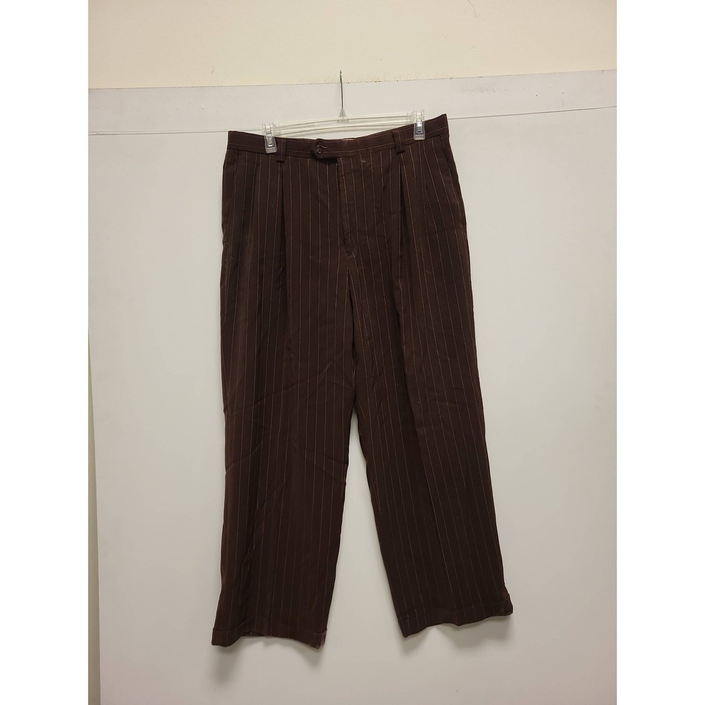 Vicci Uomo Tulio Pants Mens 40L Brown Pinstripe Dress Trousers Business Casual